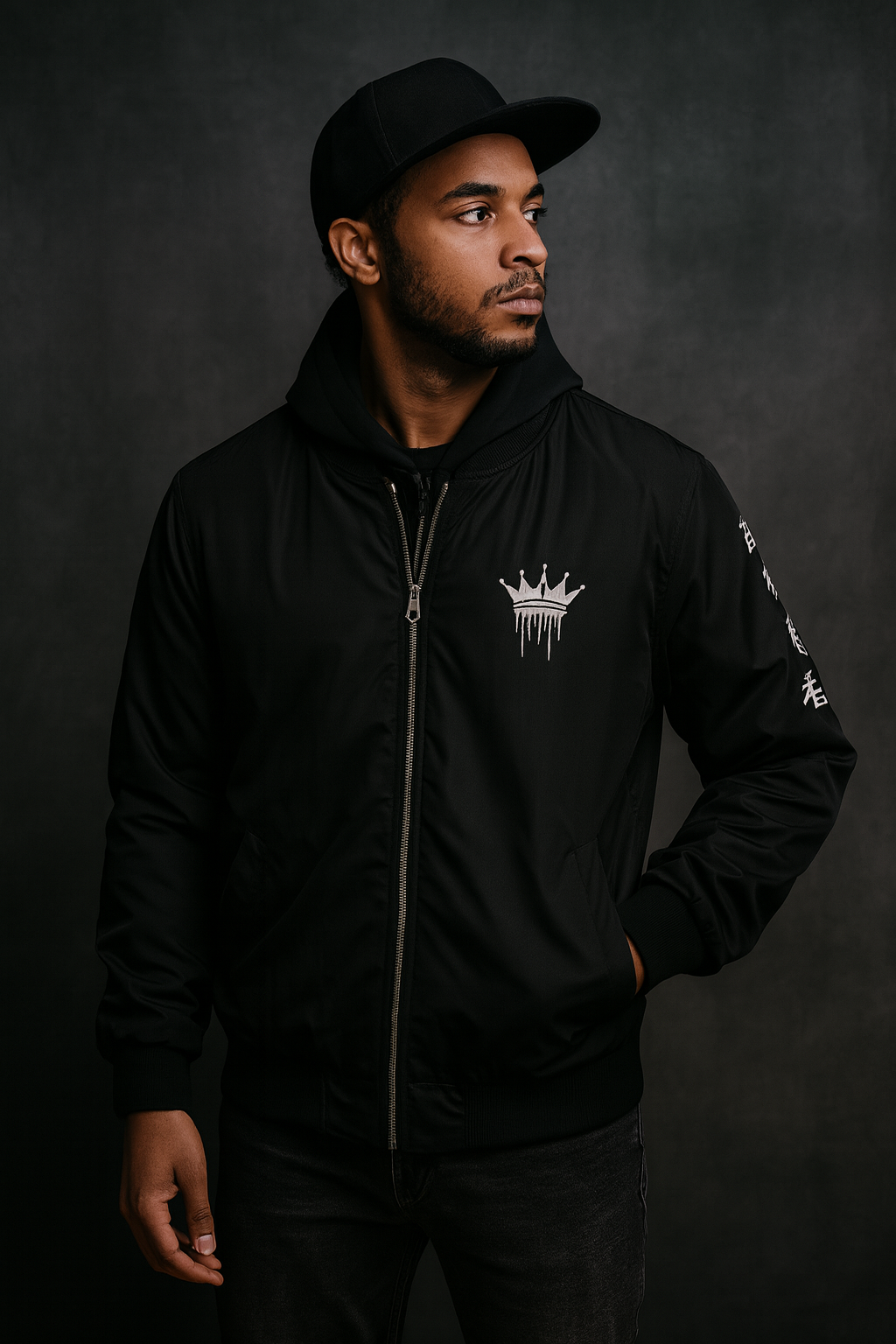 Top Echelon Black custom Bomber Jacket